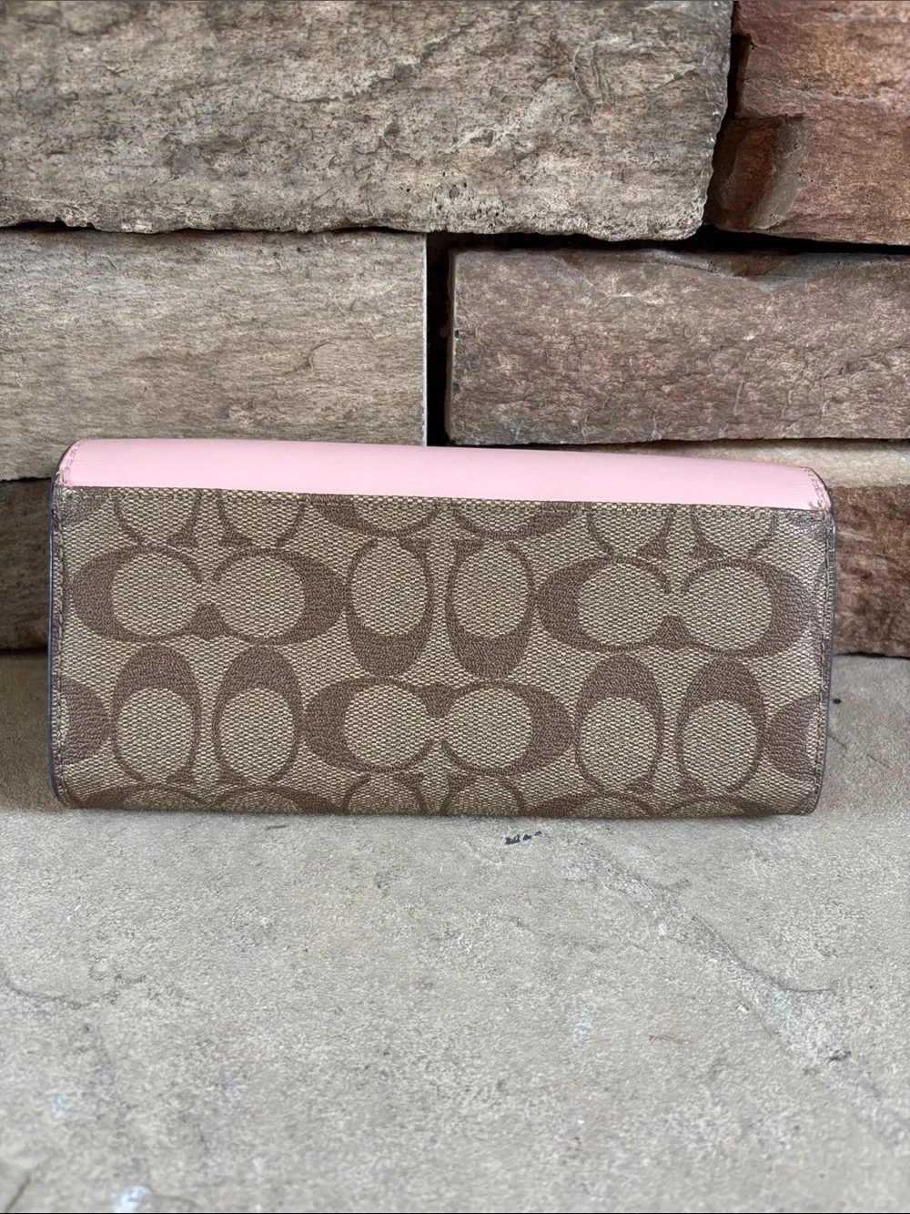 Coach slim envelope wallet featuring signature coated canvas & pink leather flap - Picture 3 of 11